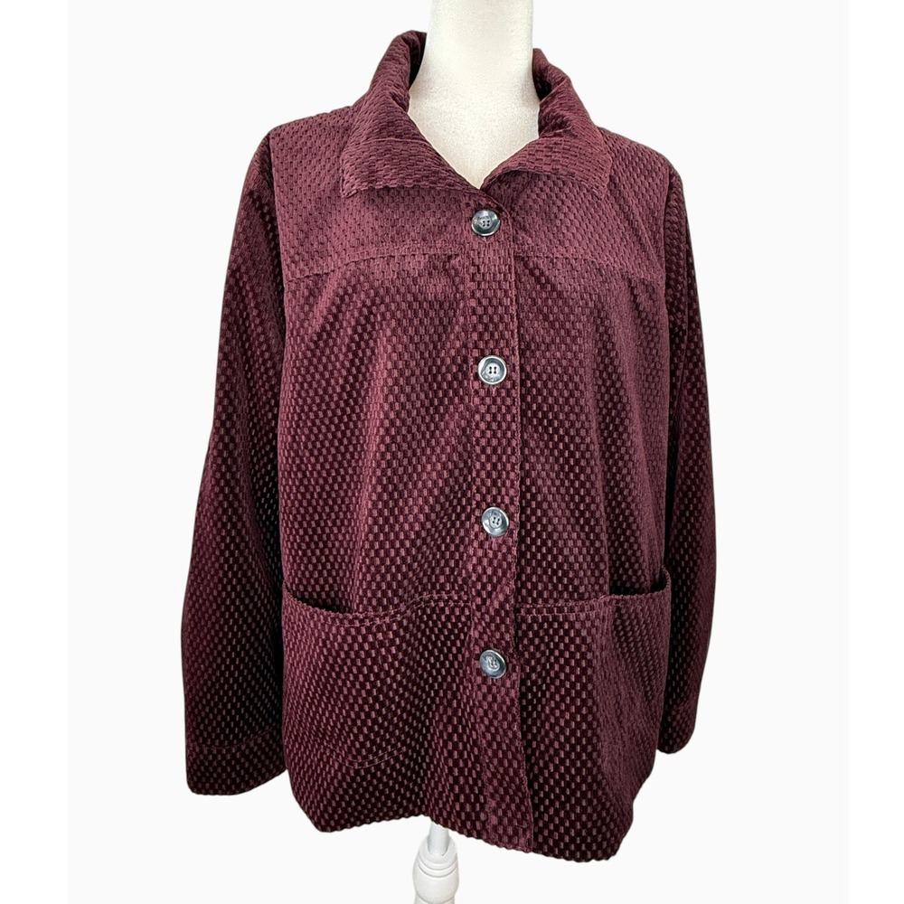 Allison Daley Petite XL Burgundy Textured Button Front Jacket Lined Pockets